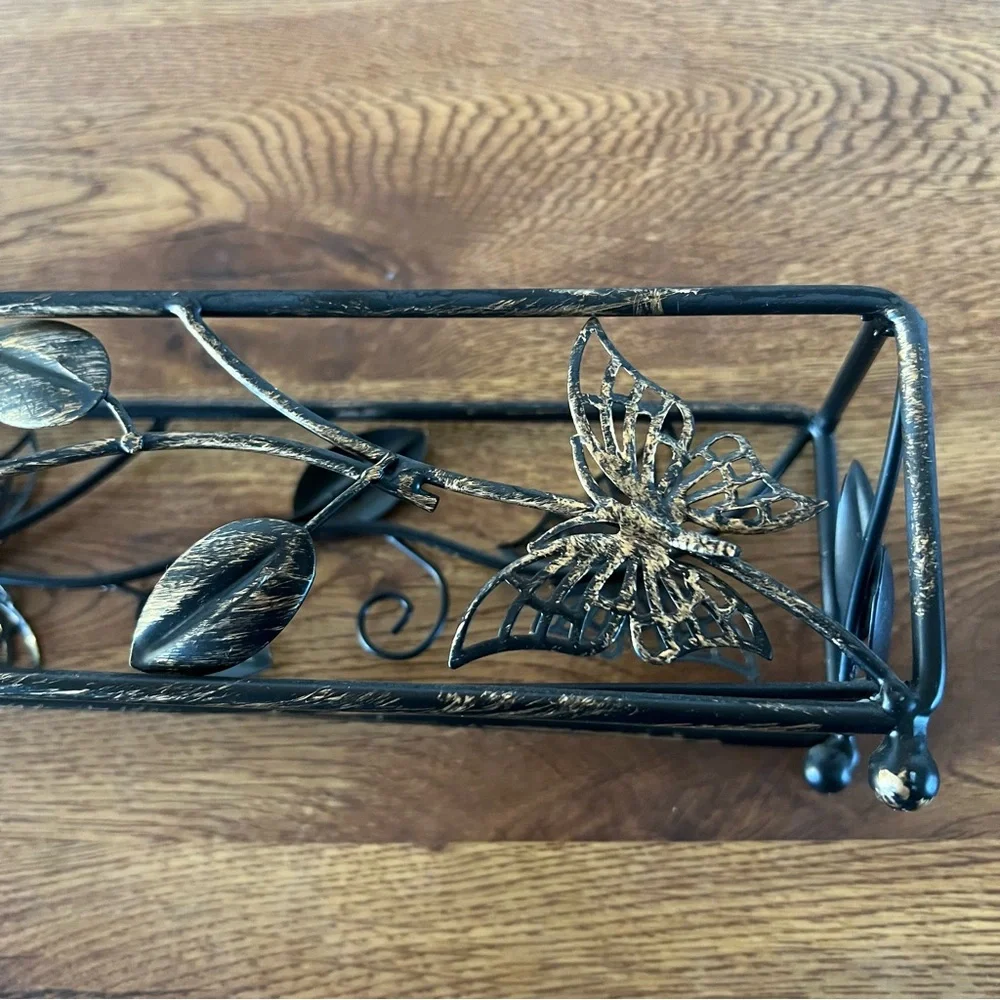 Beautiful Black Metal Butterfly Tea Light Holder